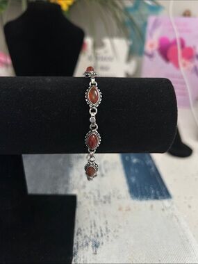 Sterling Silver Red Carnelian Gemstone Bracelet.